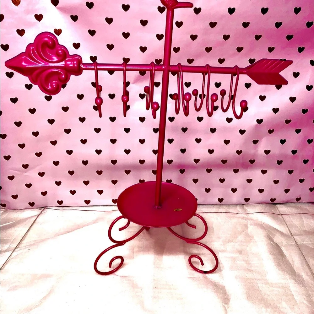 Pink Metal Jewelry Table Necklace & Earrings Rings Accessories Arrow Organizer